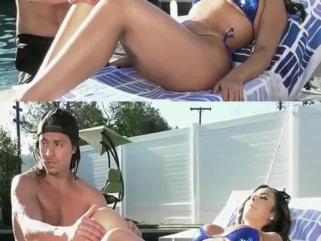 Brunette MILF in Bikini Kiki Klout Banging Outdoors by the Pool - Big dick