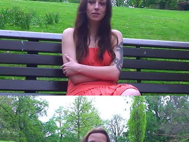 Pink labia close up of naive brunette