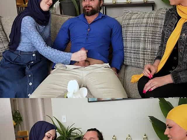 Hijab Babes Jade and Ruby Suck and Fuck Brads Big Cock