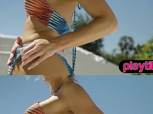 Big bottom petite mom strips in the pool