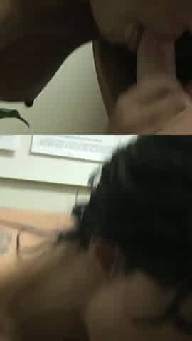 Brunette MILF with huge tits rides young stud in her office