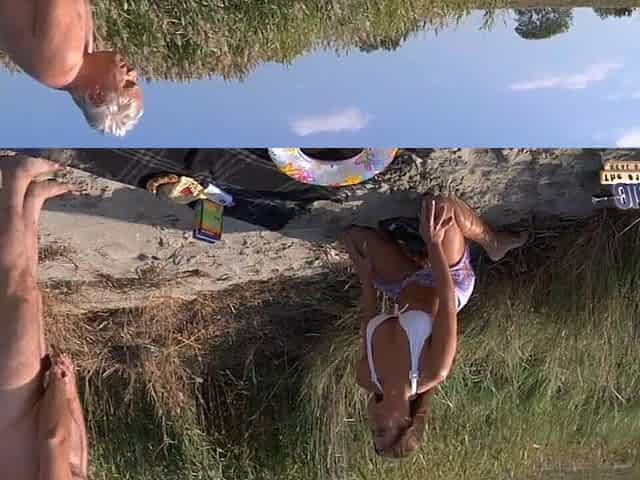 Old and young horny couple fucking at the beach
