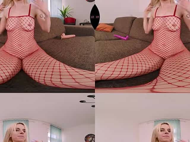 Blonde Slut In Red Fishnet With Two Toys - VRSexperts