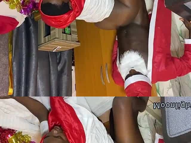 Black stepdaughter sneaky bangs bbc Santa Claus behind her daddy