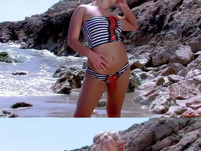 Nicole Pearl: Great Little Golden-haired Nicole Pearl Stripping by the Sea