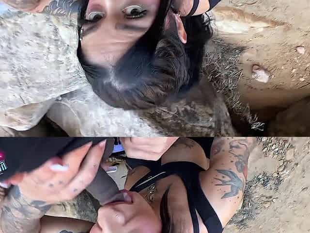 Luna Baby and Flaxk hiking in Las Vegas for a public bang and facial