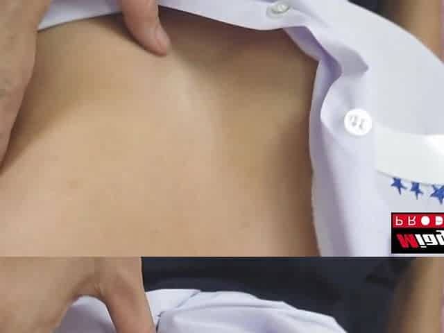 Cum on petticoat Thai student eighteen uniform, large booty