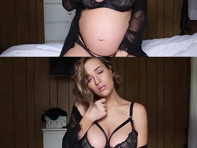 8 month pregnant woman shows striptease and masturbates