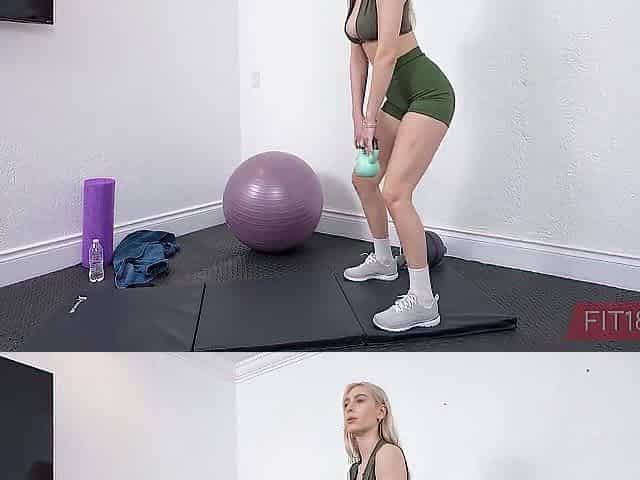Nearly Tattoo Free Blond with Large Bazookas in Workout Garments Banged by Gym Owner - POV