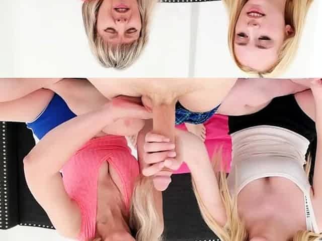 Teen Candy White dishes out a rub and tug to a big dick but