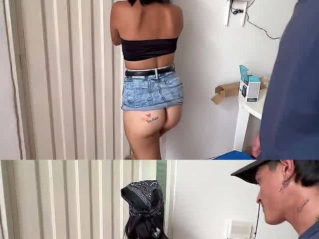 Joven Lalin girl tempt al PLOMERO para que tener el mejor sexo mientras esta sola en casa