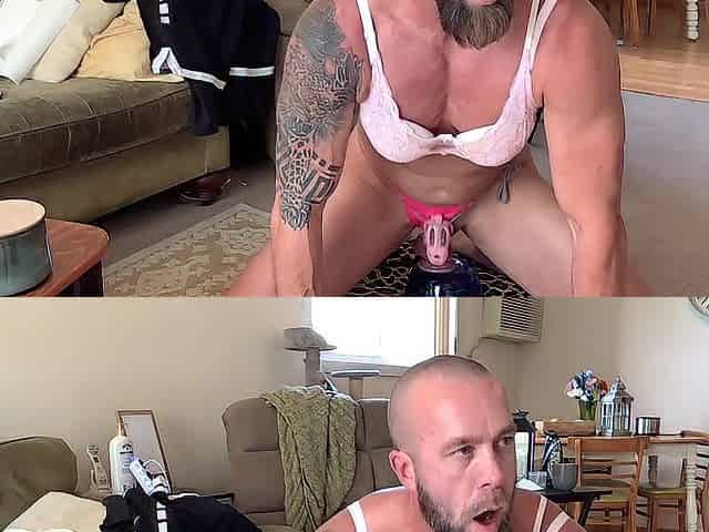 Sissy in Chasity Cage Cums