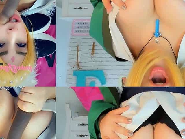 Blonde Mom with big boobs toying and cumming