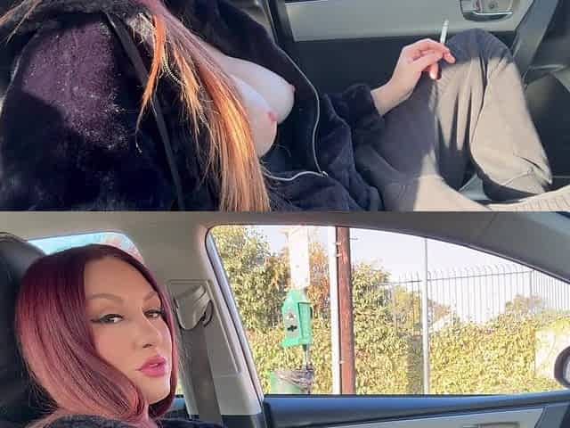 Artemisia Love smokin' with her boobs out in the car