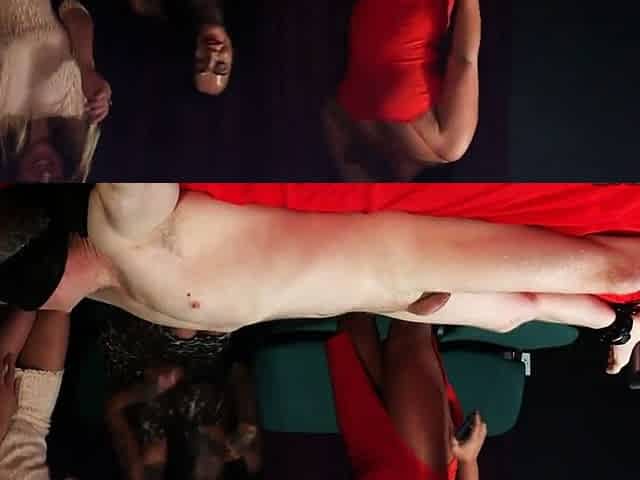 Voyeur CFNM group teasing lad at party