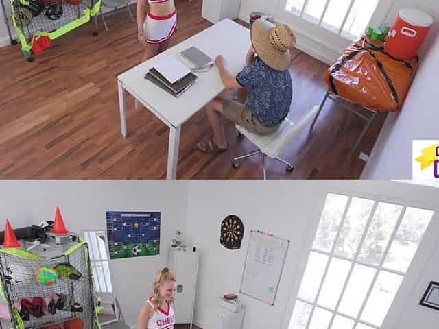 Beautiful Golden-haired Cheerleader Khloe Kingsley convinces Trainer: No Pants, No Problem