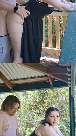 Goth stoner gets creampied on balcony