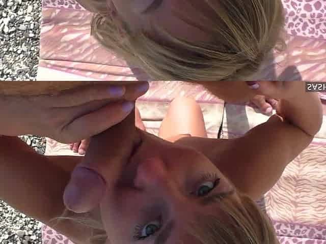 POV ORAL JOB OUTDOORS - Whore nudist beauty groans and sucks penis on the beach