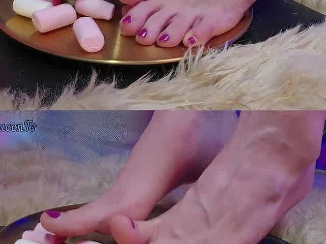 feet massage oil and marshmallows