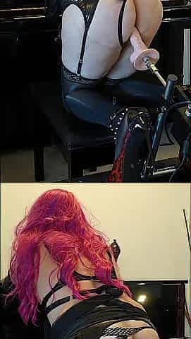 une sissy en cage qui se fait prendre par une sexe machine dans sa underware vinyle