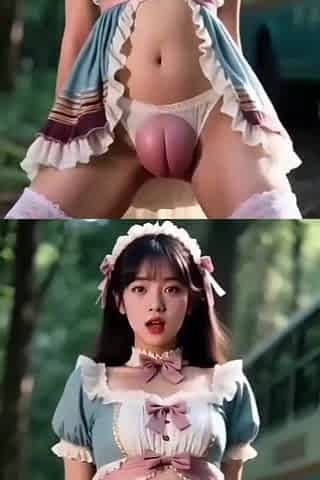 AI - generated Oriental cutie with large bald cunt has sex
