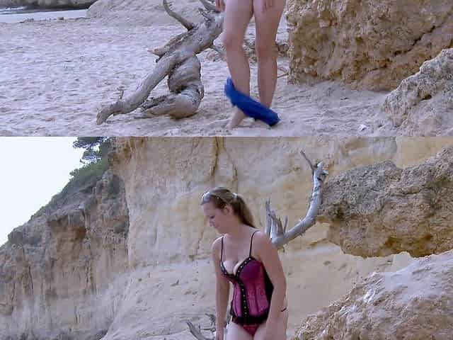 Milya: Hot Blonde with Big Boobs Milya Doing a Strip by the Sea