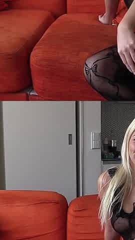 Seductive Blonde MILF Teases in Sheer Black Lace Lingerie