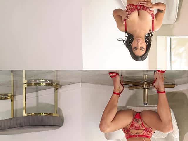 Penelope Kay and Hailey Rose strip, play with lingerie in hot lesbian scene