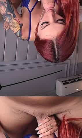 A Redheaded Slut Takes a Big Cock Deep Throat While Being Filmed - Andrea Castro and Virtual Papi