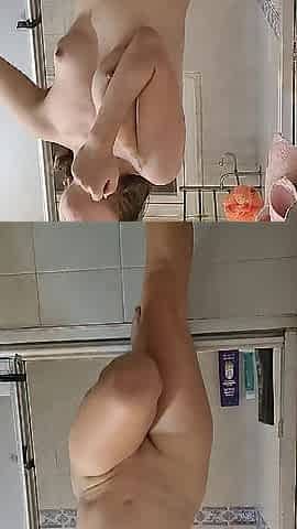 Nude pee desperation with following bursting squirt