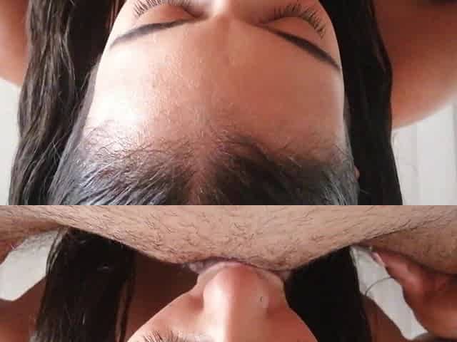 Latin brunette giving blowjob gets huge facial - Catalina Days