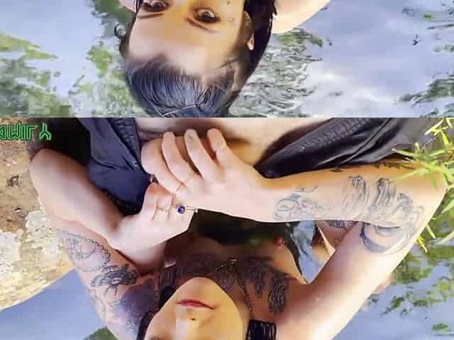 Petite Tattooed Slut Sucks Cock In Public Rainforest