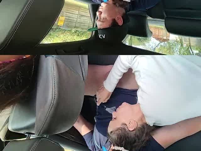 Angel gives chap a SLOPPY ORAL-JOB in the back seat of moving car