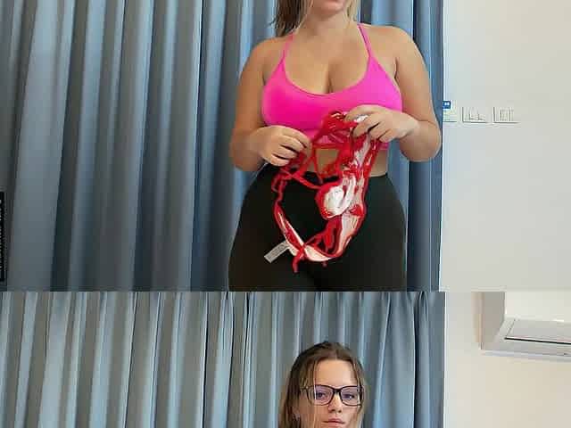 Large tits brunette hair tries on hot swimsuits
