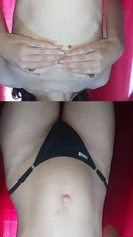 Lustful wench masturbating her teats