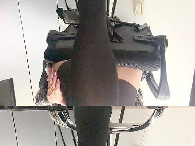 Hot MILF Secretary in Pantyhose and High Heels Rubbing Her Pussy Under the Desk
