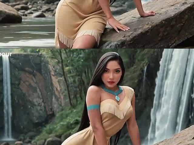 Pocahontas - Sex with Pretty Native American at Waterfall (AI-Generated)