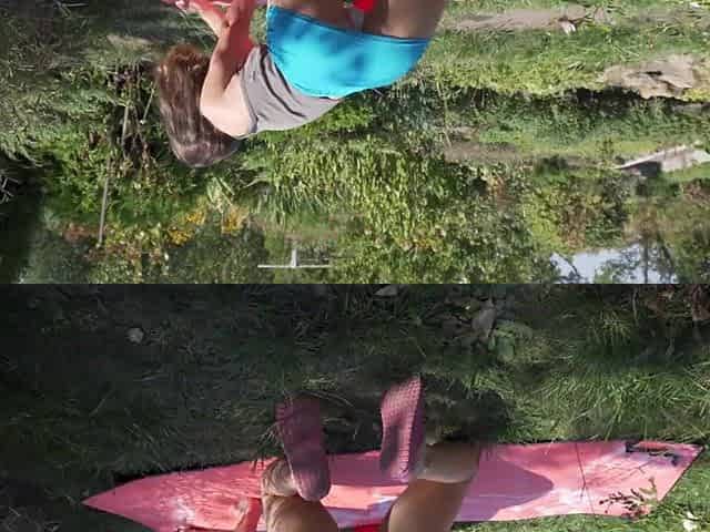 Hot Wife Cleaning Yoga Mat And Flashes Booty Below Petticoat Outdoors