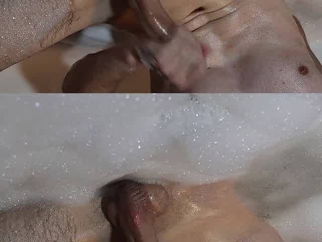oiled slim whit large shlong cum in bathroom