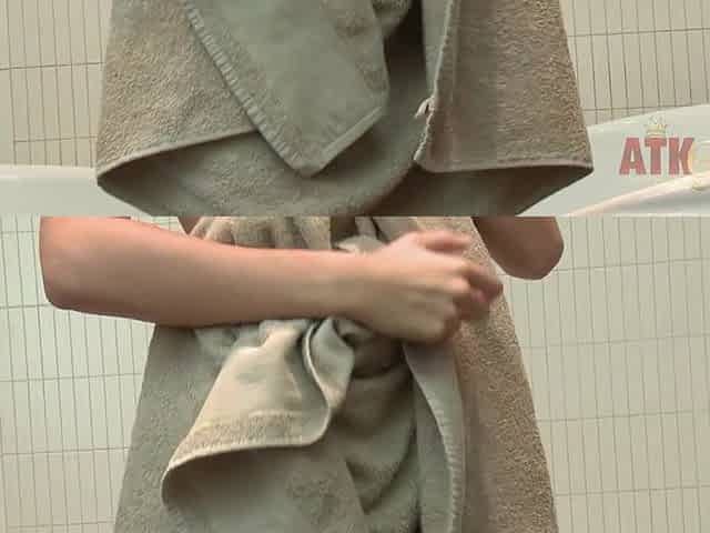 This super cute brunette hair lathers and rinses her hawt skinny body in the shower