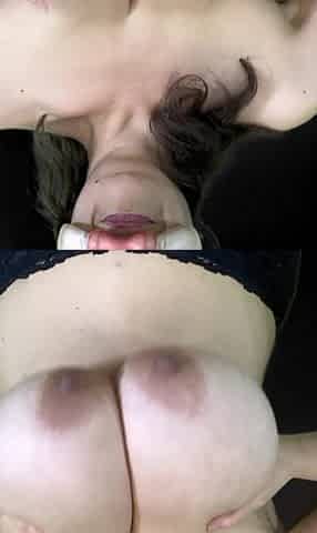 Piggy Slut Oils and Bounces Her Huge Tits Front View