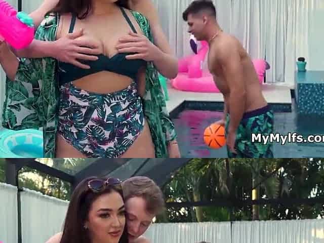 Breasty wife tag teamed by the pool by favourable chaps