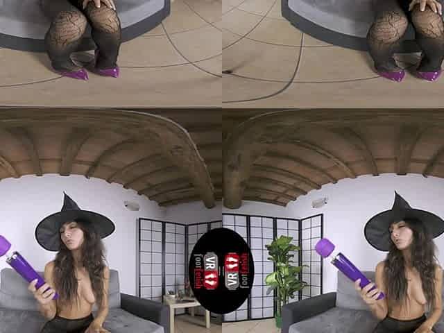Topless Witch Plays With Her Massive Vibrator Wand