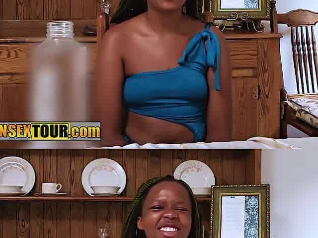 Large booty Afro teen doggy position coarse sex after giving a sloppy oral-job