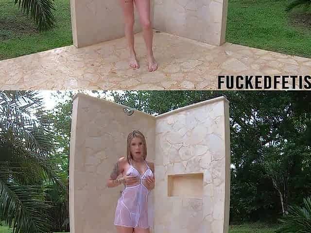 Hot Slim blond soaked outdoors Fresh scene w10