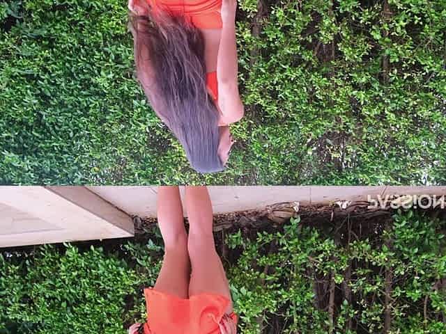 Huge Pissing Fountain in Orange Sexy Mini Bikini