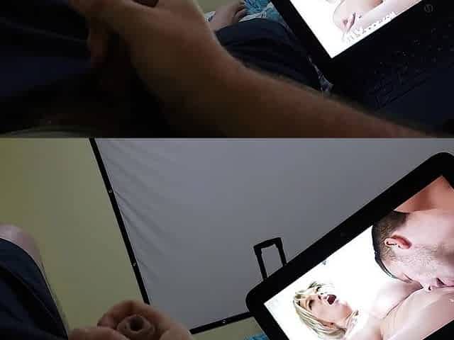 Uncut penis cums
