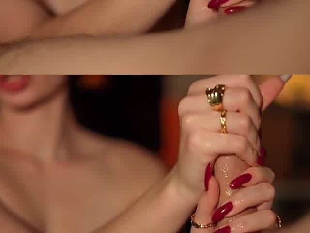 Tugjob. My stepson, mother I'd like to fuck with lengthy red nails and large rings. Spunk fountain in my hands.
