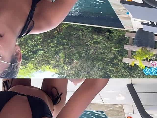 LALIN GIRL GIVES A SLOPPY ORAL OUTSIDE AT THE POOL
