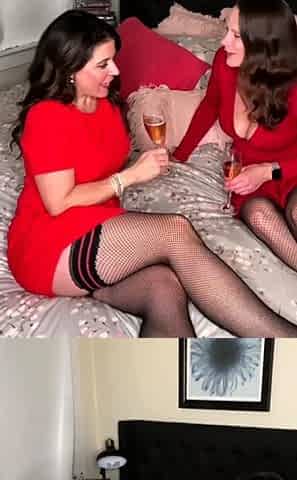 Two sexy brunette lesbians licking each others pussies